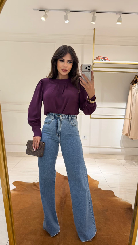 Calça Wide Leg Jeans Médio